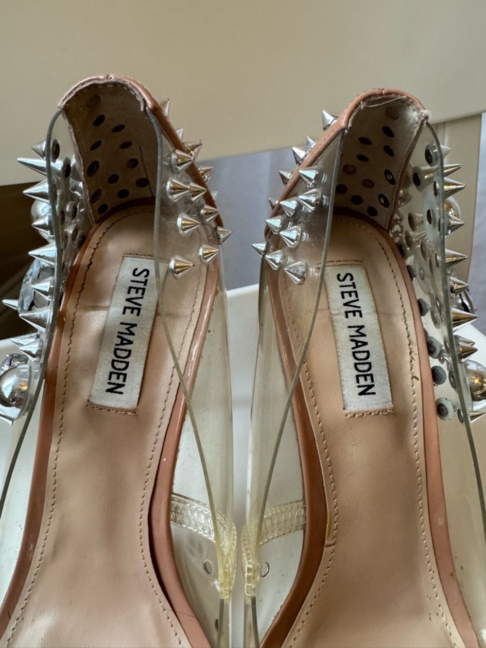 Steve Madden Studded Clear Heels Size 8.5 Statement Pumps - Picture 5 of 11